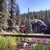 One of several rideable bridges across the East Fork of the Jemez River.