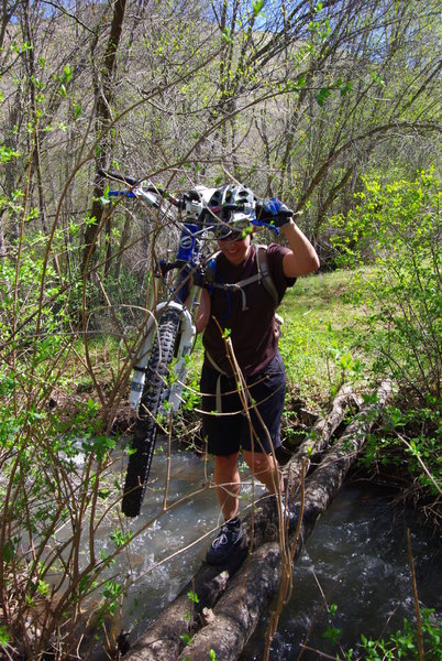 Crossing Lick Creek full of Spring run off.