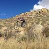 The first rock drop on Freeride Line #1 at Curt Gowdy State Park