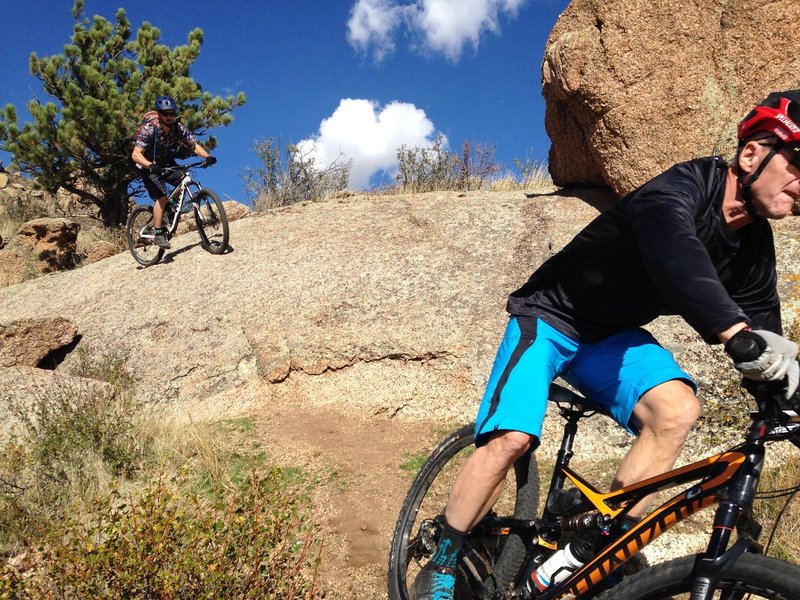 The natural wall ride feature on Freeride Line #1 at Curt Gowdy State Park.