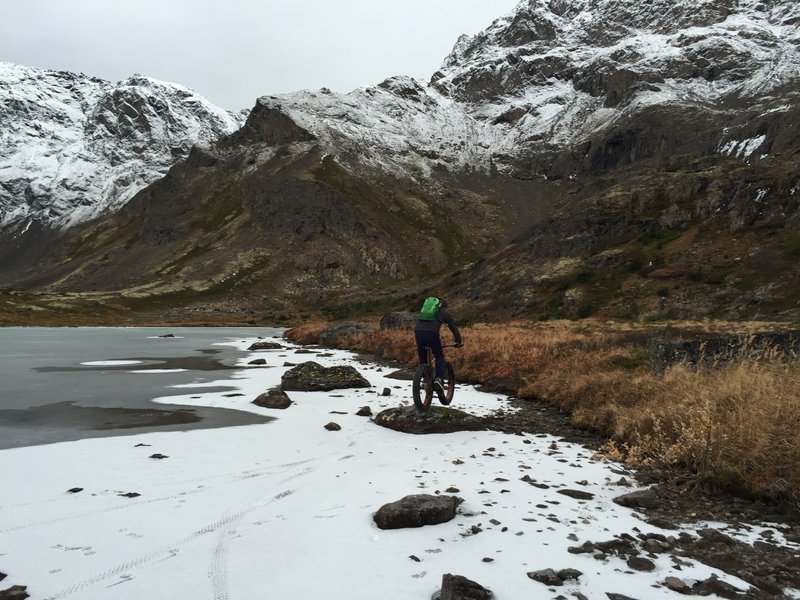 Riding on a frozen lake near the top