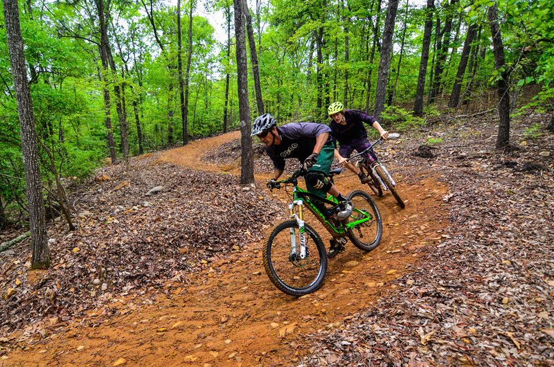 Joey and Elias railing the turns on the Sparkleberry downhill flow trail.