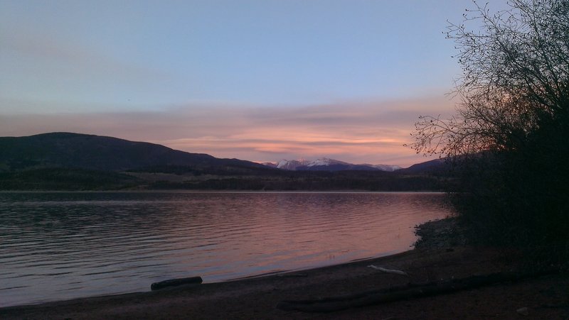 Sunset on Torreys and Grays and the Continental Divide from Frisco Peninsula Lakeshore Loop