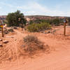 Trail junction of Bull Run, Great Escape, Arth's and Gemini Bridges Road.