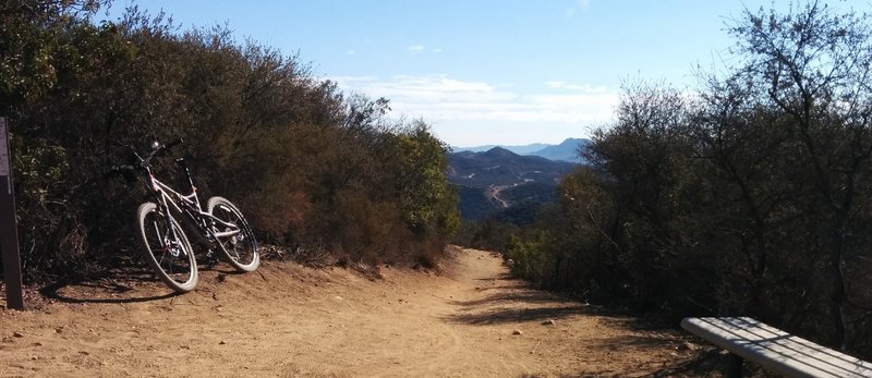 On Los Robles Trail at the top of space mountain, looking East. Los Robles Trail East can be seen off in the distance.