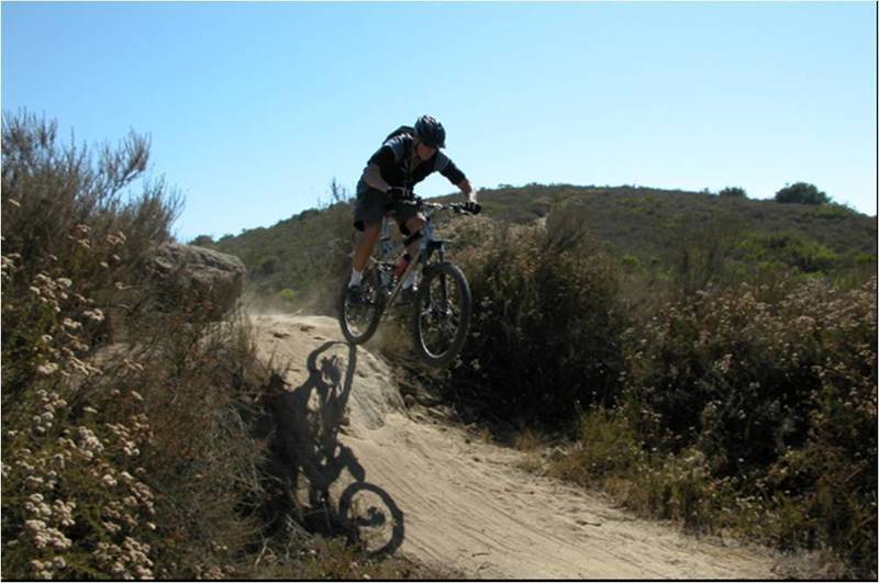 Racing down Meadows Trail on the first downhill stretch on the route