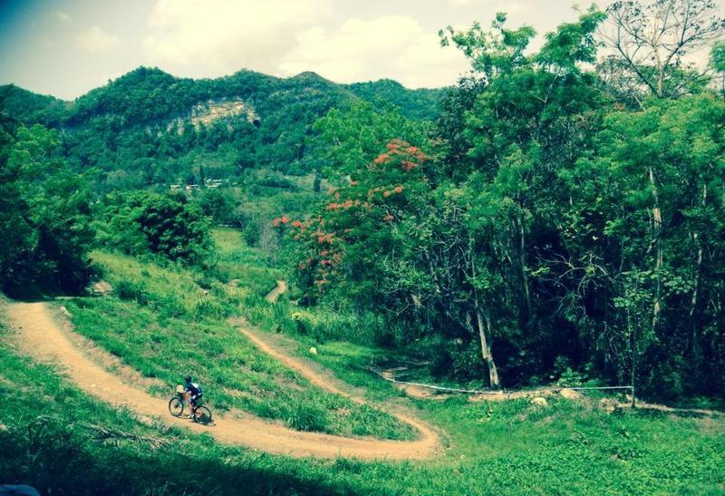 View of the Corozal MTB Trail to the mountain with a cave