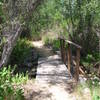 Bridge crossing over creek.