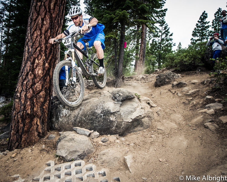 Paul Lacava on the Funner rock drop during the 2012 Oregon Enduro race.  Photo: Mike Albright