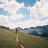 Rob Bergstrom on Indian Trail Ridge aka Colorado Trail nearing Kennebec Pass in the LaPlata Mountains riding from Bolam Pass to Durango, August 2008.