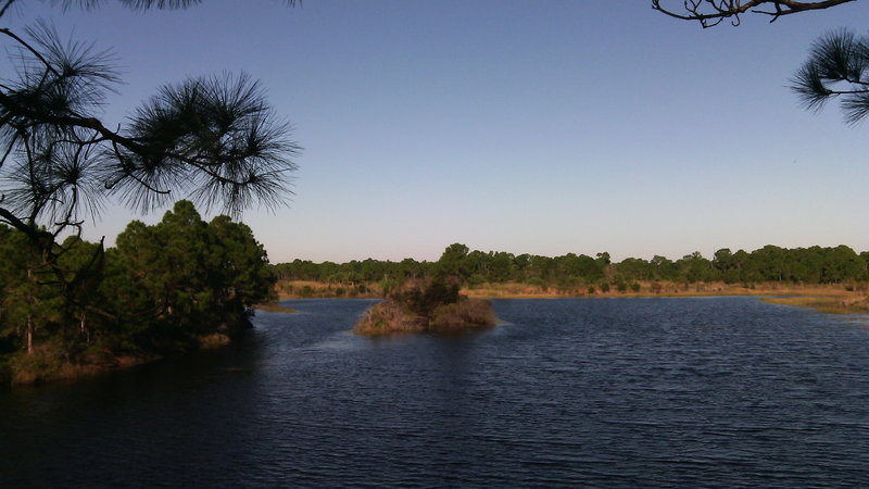 View of lake from top of one of the natural hill features.