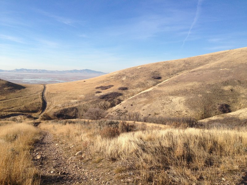 Looking north and about to hit up a fun decline on Bonneville Shoreline Trail