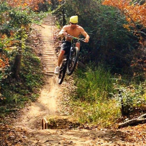 Jumping the step up in the bowl!  Cypress Creek MTB