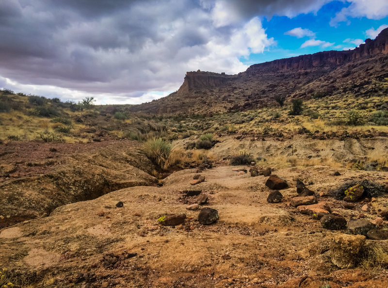 A pathway though the rock, made with rocks.  Foothill Rim Connector