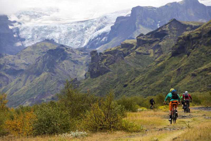 Enjoying the last bit of flat pedaling before a huge climb and traverse past Ekjafjallajokull on the Laugavegur Route.