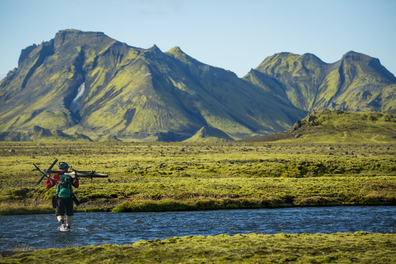 Water crossing near Hvanngil Hut on the Laugavegur Route.