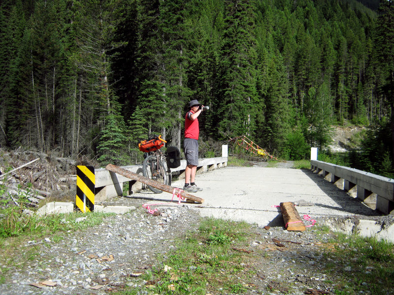 Bridge with partial wash out on Blackfoot Forest Service Road.