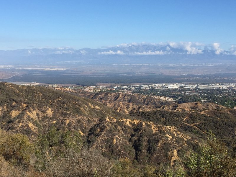 View of IE and Mt Baldy on the up Skyline Drive. You can see the lower parts of the Skyline Drive Trail on the right.