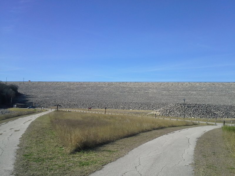 The Lake Georgetown Dam before making the climb to the closed road / Goodwater Loop that runs along the top of the dam