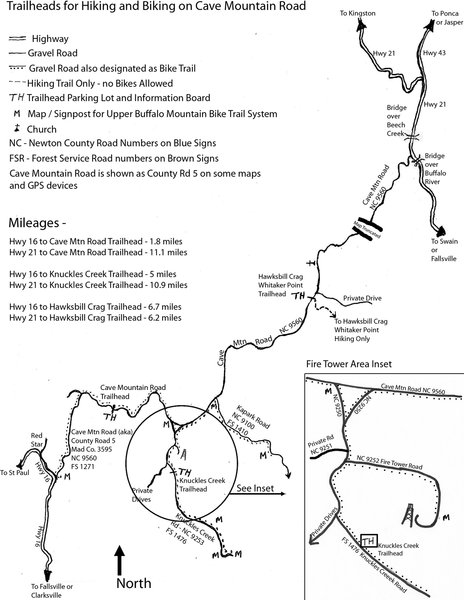 Map of Cave Mountain Road and Trailheads on the Upper Buffalo Mountain Bike Trail System