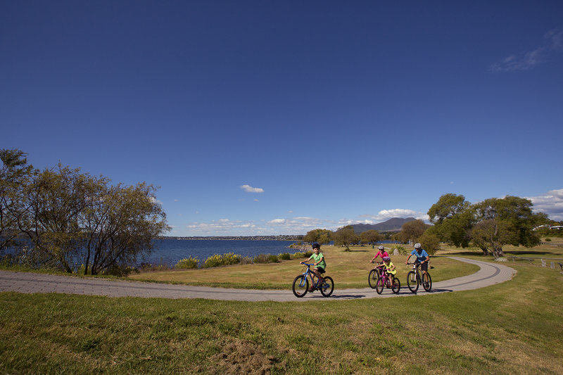 Approaching the lookout over the lake at Wharewaka on the Lions Walk bike trail