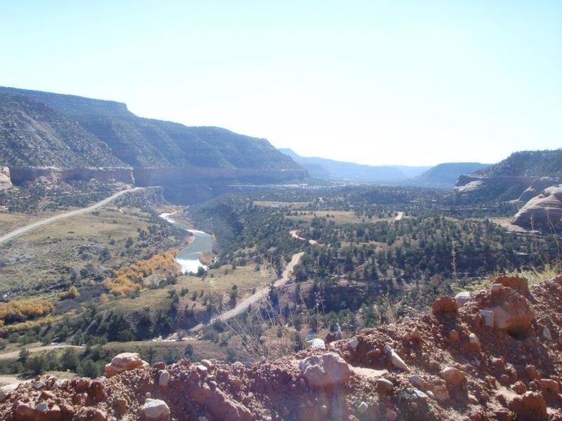 The Dolores River looking upstream above Biscuit Rock and Hwy 141