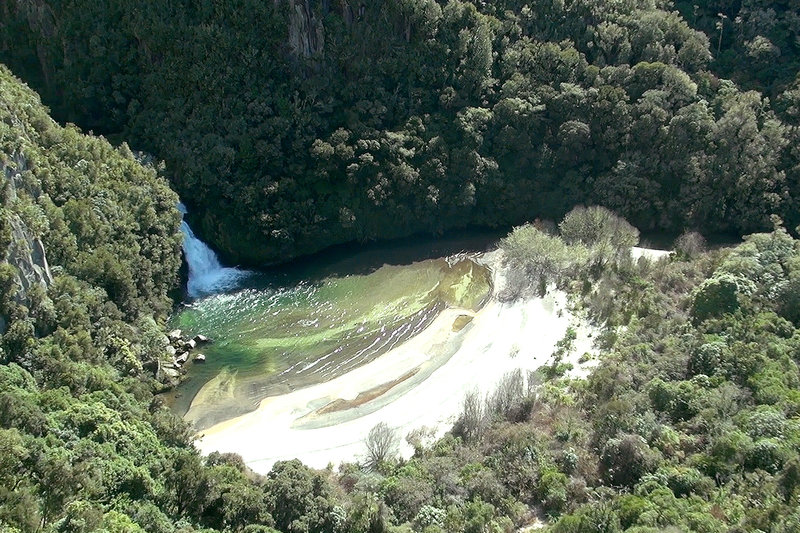 Aerial view of the Waihaha Falls on the Waihaha Mountain Bike Trail