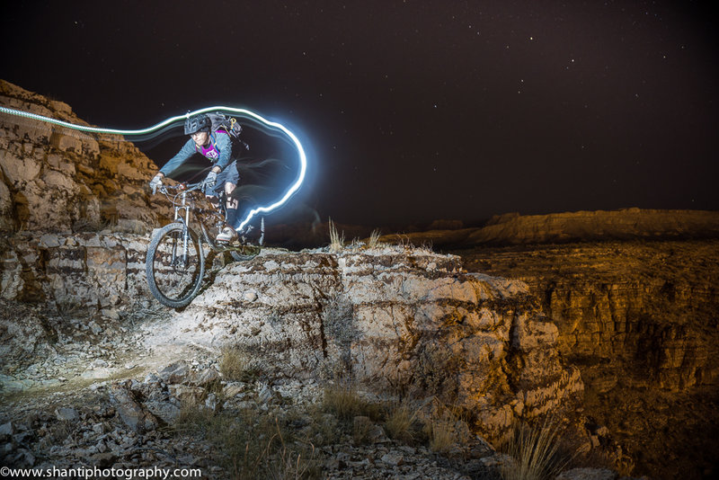 Aaron Thomas riding a feature at night on Ike's Exposure