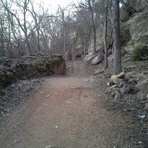 A scenic packed gravel section of North San Gabriel River Trail with a little technicality thrown in