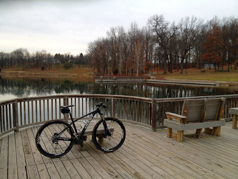 Overlooking the main park pond in the center of the singletrack