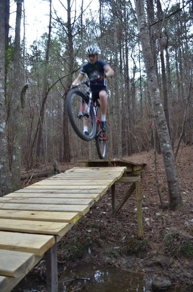 Getting some air on one of the Black Diamond ramp / bridges.