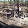 Crooked Creek Bike Trail through managed pine grove that was burned to clear undergrowth.