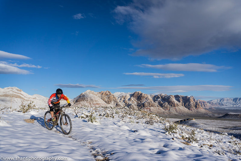 Riding Techno after rare winter snow in Cottonwood