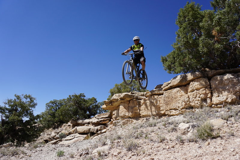 Catching some air...plenty of drops and obstacles to play on along the Rabbit Valley 2 Trail.