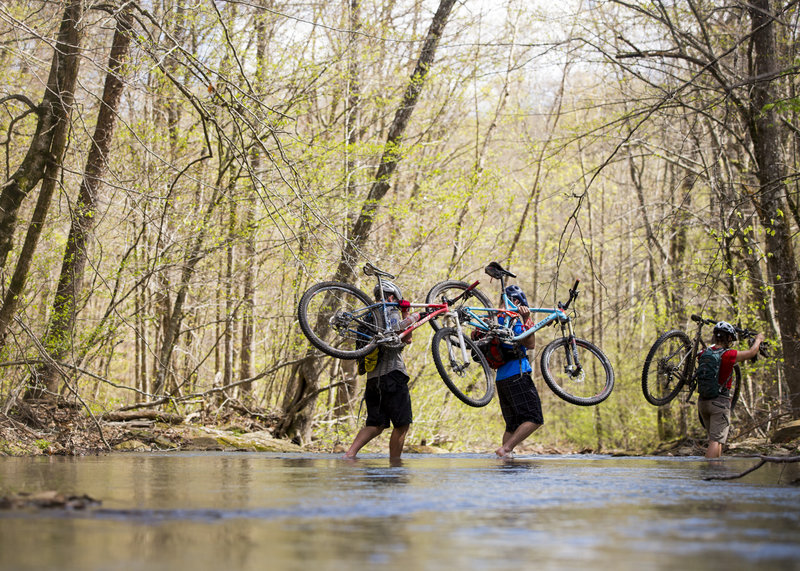 Making the crossing over to the Buffalo Creek Trail from Twisted Hickory.