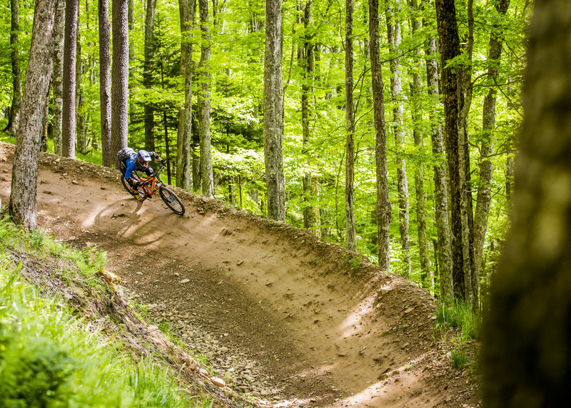 Railing through the first big berm on Skyline trail.