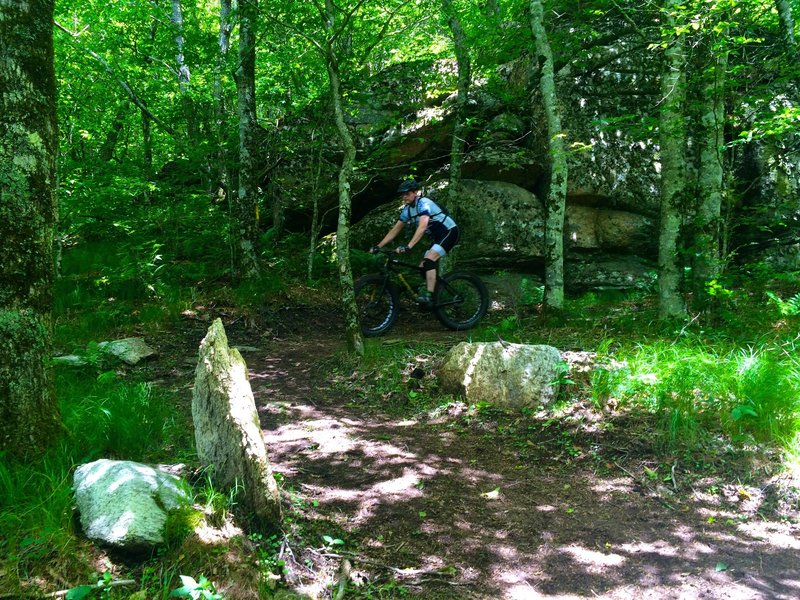 Descending through rock formations on the Southern Ridge Trail.