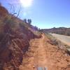 Riding from Water Crossing #1 next to the park road getting ready to climb. Capital Peak in the distance.