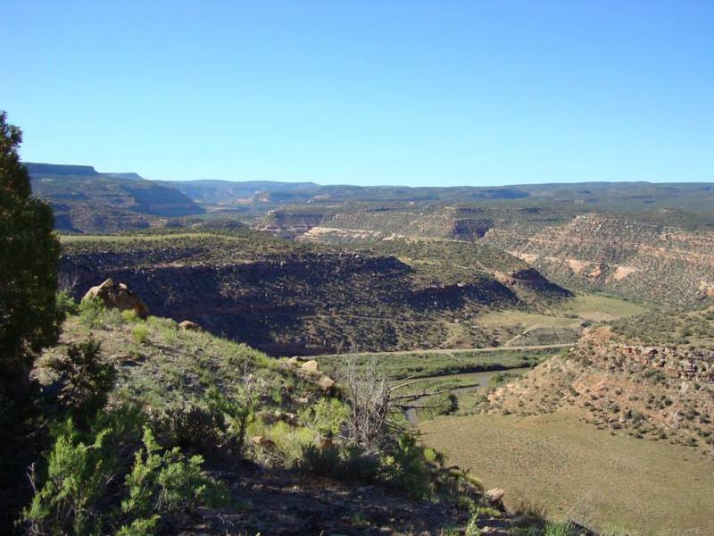 The view to the SE showing P 12 coming up from Hwy 141 above the Dolores River.