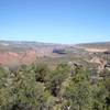 Great view of the Dolores River Canyon south of Gateway and the broad bench. Looking north with the Palisade above Gateway just visible.