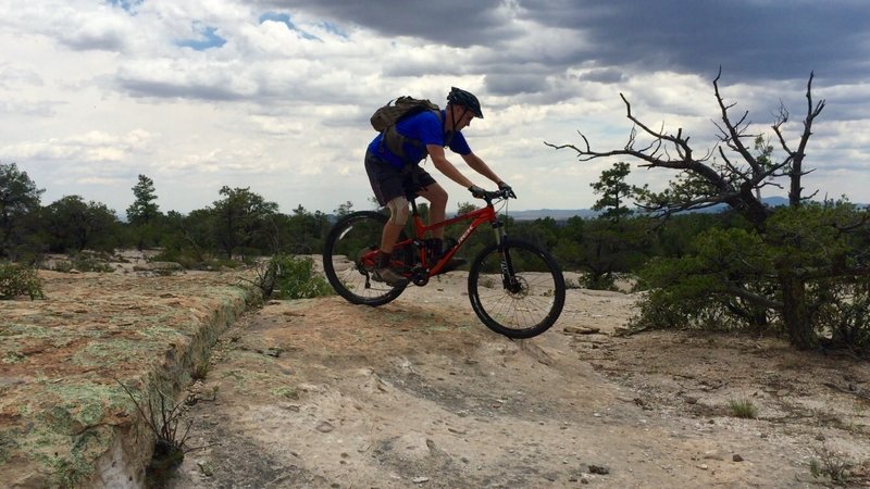 Riding through an open granite area along the Woodhaul Wagon Road.