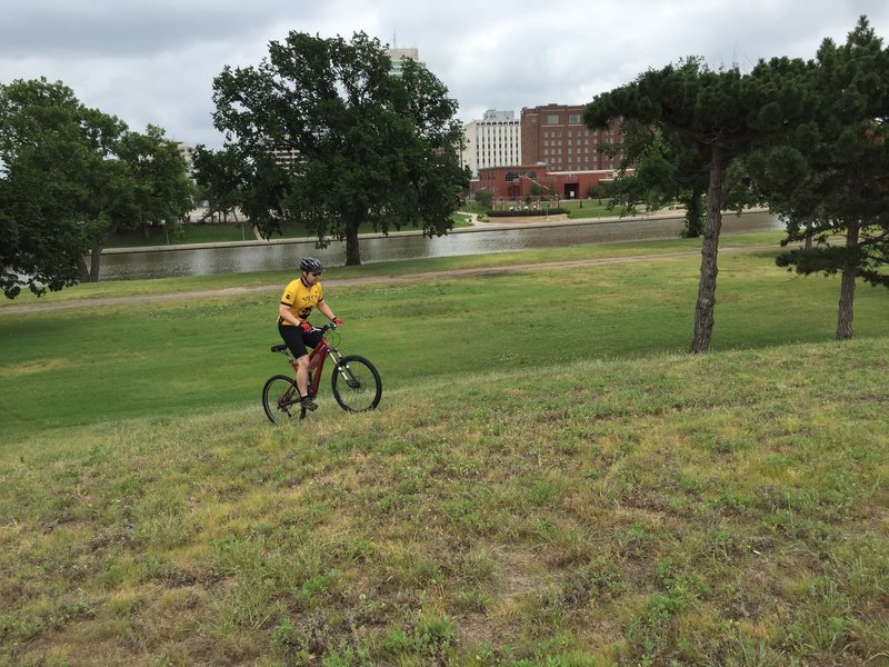 Riding up any part of this hill is a good workout.  Riding up the riverbank will provide the same workout!