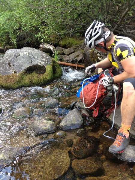 Filtering water from the Upper Truckee River before the next climb and final stretches