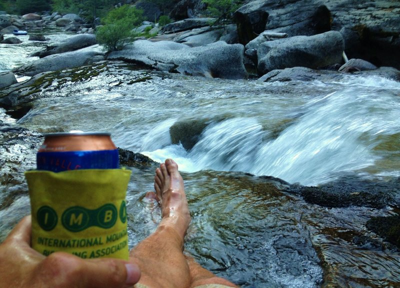 Finish with a soak in the river... with your favorite beverage wrapped in an IMBA coozie :-)