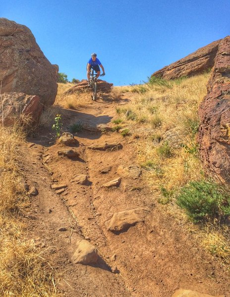 A rock roller leading to a fast straight.