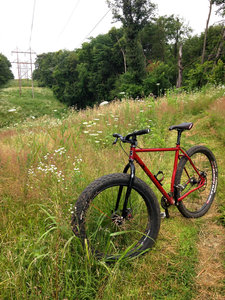 Singlespeed Karate Monkey on the utility easement... this section will be planted with native prairie via a partnership between the City of Cedar Rapids, ITC, and LAMBA.