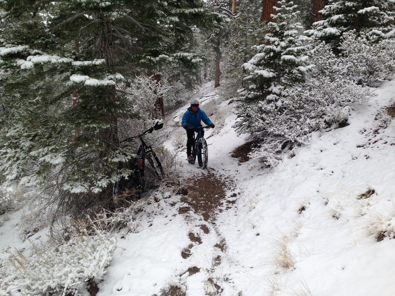 Climbing the Yost Trail during an October snow storm