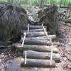 The exit of The Mambo King, a stunt on Hansen's Be-Bop. Note the advanced bit a foot on the other side of the top log in the logpile exit. It is easier to ride than it looks, but this is definitely an advanced stunt (for this part of the country).