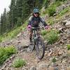 Descending one of the rock outcrops along the Lost Lake Trail