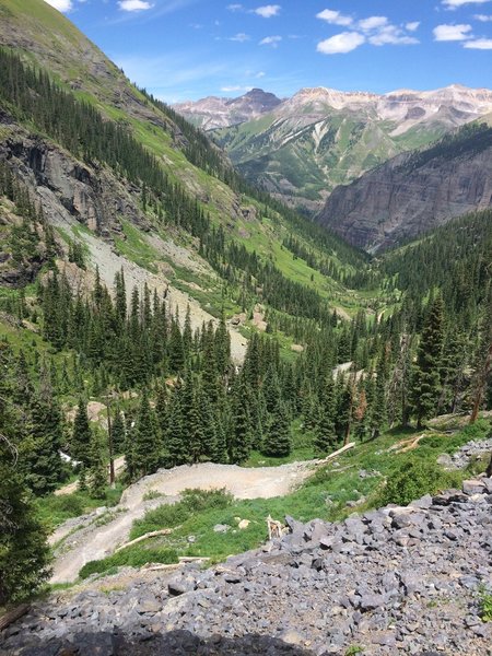 Looking back at the steep switchbacks after the tallest falls.  This is where the going gets tough.